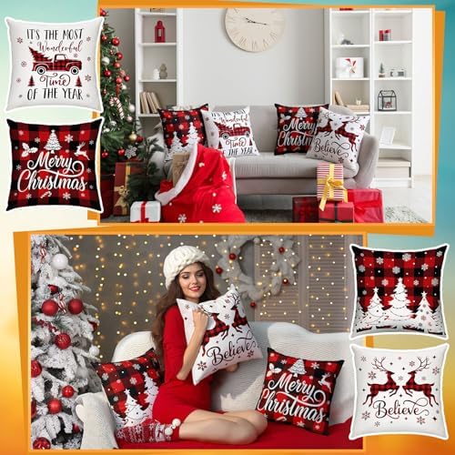 GlikCeil Set of 16 Christmas Pillow Covers 18 x 18 Inch Holiday Throw Pillow Covers Halloween Fall Winter Seasonal Pillowcases Decorative Cushion Pillowcases for Farmhouse Home Couch Sofa Decor