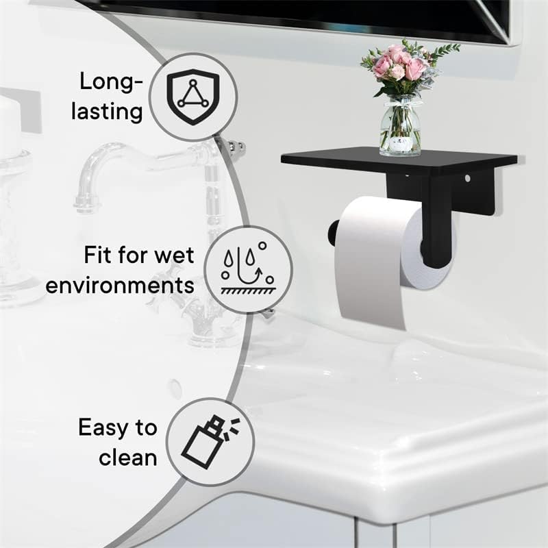 Toilet Paper Holder with Natural Marble Shelf for Bathroom Washroom,Wall Mounted Tissue Holder Suitable for Mega Roll