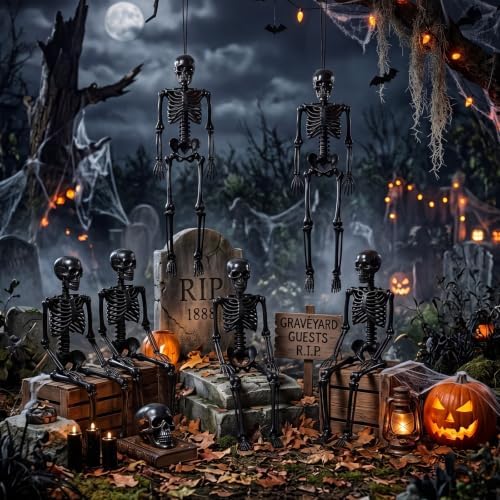 Geelin 6 Pack Halloween Black Skeleton 16" Posable Hanging Decorations