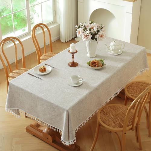 Deep Dream Tablecloths, Waterproof Table Cloth, Linens Wrinkle Free Anti-Fading, Rustic Table Cover Decoration for Kitchen Dinning Christmas (Rectangle/Oblong, 55''x86'',6-8 Seats, Solid Khaki)