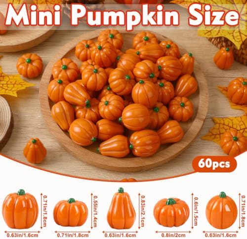 60Pcs Mini Artificial Pumpkins,Small Resin Pumpkins for Crafts