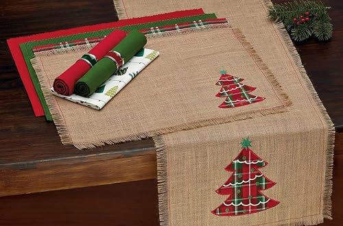 DII Christmas Kitchen Table Décor, Table Runner, 14x72, Jute, Red Plaid Christmas Tree
