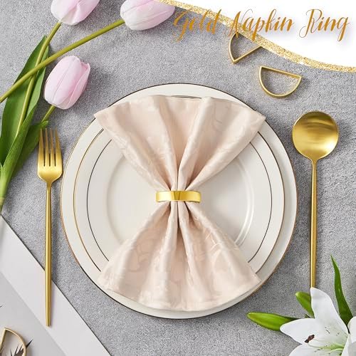APTWOW Bright Gold Napkin Rings Set of 6, Fall Thanksgiving Table Decor