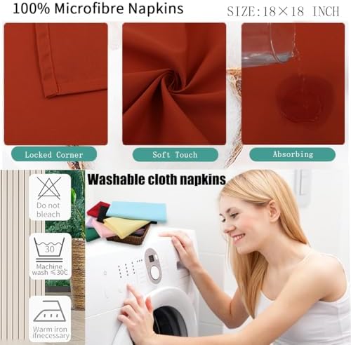 Fall Cloth Napkins Set of 8,18x18 inch,Rustic Cloth Napkins for Dinner,Thanksgiving Table Decorations,Made of 100% Microfibre,Soft Washable Wrinkless,Easy to Fold(Rust)