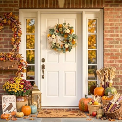 Valery Madelyn 24'' Fall Wreaths for Front Door with LED Lights