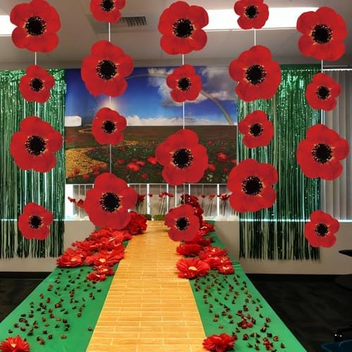 Preboun 20 Pcs Wizard Party Decoration Red Poppy Garland Halloween Decor