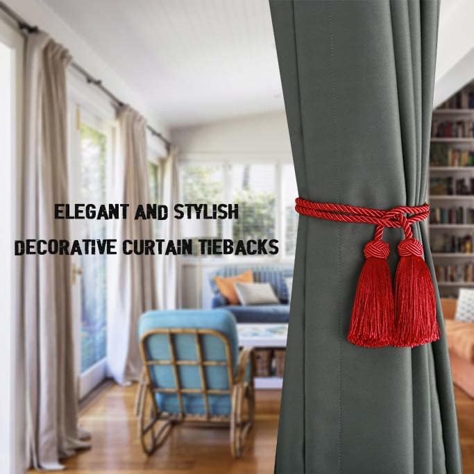 BEL AVENIR 6 Pack Handmade Rope Tassel Curtain Tiebacks | Decorative Curtain Holdbacks with Tassel (Red, 6 Pack)