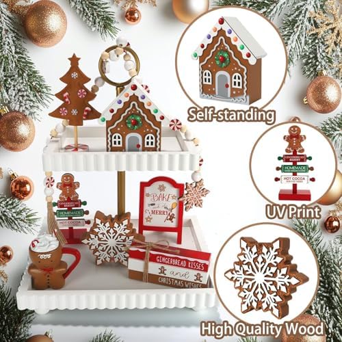 Gingerbread Christmas Decorations 8 PCS Tiered Tray Decor Set