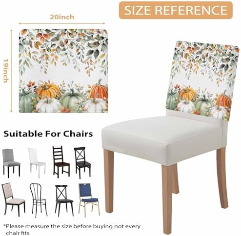 Fall Chair Covers Set of 4 Sage Green Pumpkin Chair Slipcover Protector Removable Stretch Chair Covers Autumn Eucalyptus Leaves Thanksgiving Chair Back Covers for Dining Chairs Kitchen Holiday Party