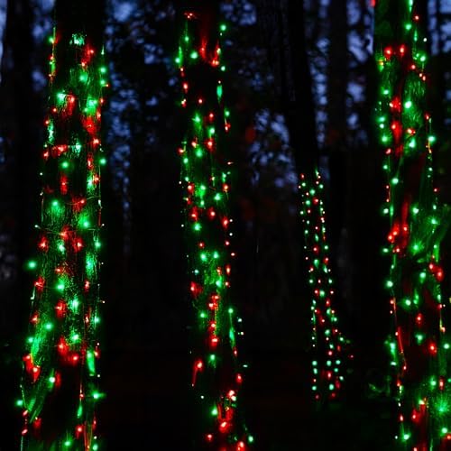 TW SHINE Red and Green Christmas Lights, 1000 LED 328FT Christmas Tree Lights Plug in with 8 Modes, Remote Waterproof Xmas String Lights Outdoor Indoor Decorations for House Yard Decor, ‎HB-500CO
