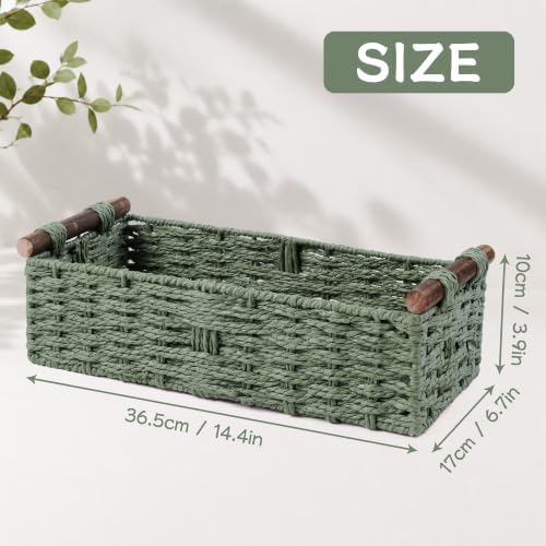 Round Paper Rope Storage Basket Wicker Baskets for Organizing with Handle Decorative Storage Bins for Countertop Toilet