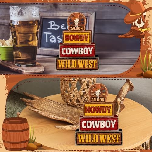 Britimes Cowboy Tiered Tray Decor Set, 4 Pack, Wooden Table Sign, Western