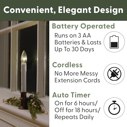 612 Vermont Ultra Bright Battery Operated LED Window Candles, Narrow Base