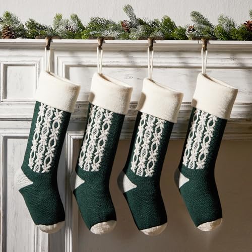 Nanou 18” Knitted Christmas Stockings, 1 Pack, Snow-Green