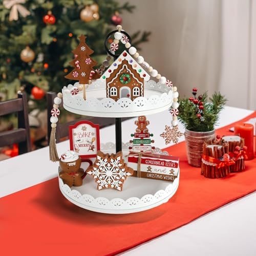Gingerbread Christmas Decorations 8 PCS Tiered Tray Decor Set