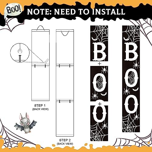 Boo Porch Sign 47.2 Inch Halloween Wooden Welcome Sign for Front Door