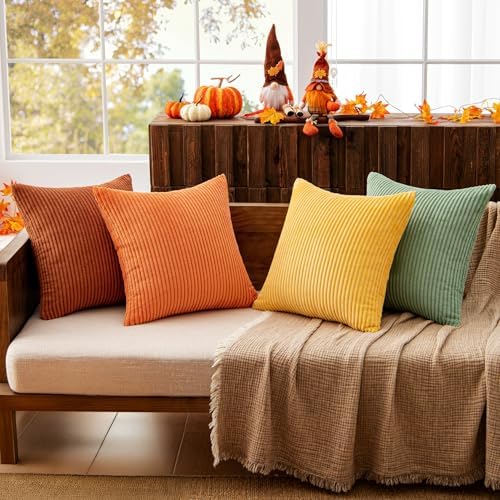 MIULEE Fall Decorative Throw Pillow Covers Yellow Rust Green 18x18