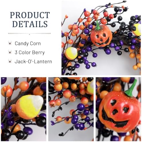 20" Halloween Wreaths for Front Door with Jack-o'-Lanterns and Candy