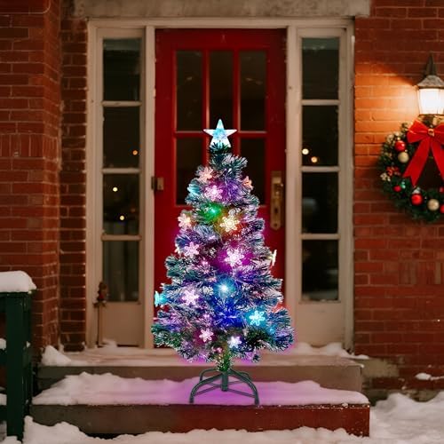 Prsildan 4 FT Fiber Optic Christmas Tree with Lights Artificial Xmas Trees
