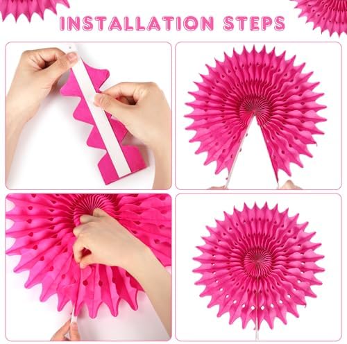 12PCS Paper Fans Orange and Hot Pink Party Decorations Tissue Paper Flowers Decorations for Girl Groovy Birthday Baby Shower Wedding Bachelorette Room Wall Hanging Décor