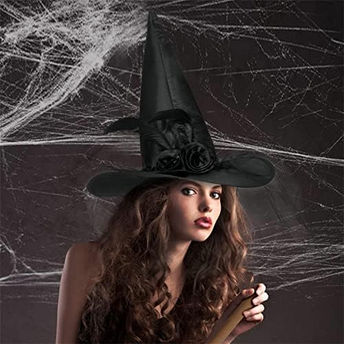 JUSTOTRY Halloween Witch Hat - Halloween Costume Witches Hats for Women attached