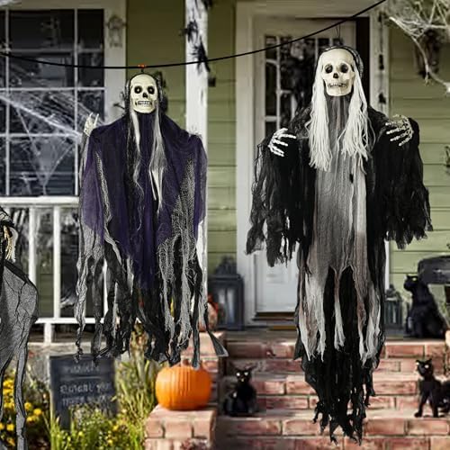 Hourleey 3 Pack Halloween Hanging Skeleton Ghosts Decorations Outdoor