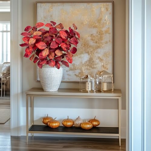 Briful 5 PCS Fall Leaves Artificial Magnolia Leaf Branches, 26" Autumn Fake Plant Stems for Vase Floral Arrangement Kitchen Table Home Fall Decoration