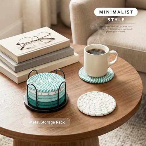 Lazebox Coasters Set of 8 for Drinks, 4 Inch Large Coasters for Coffee Table, Tabletop Protection for Hot & Cold
