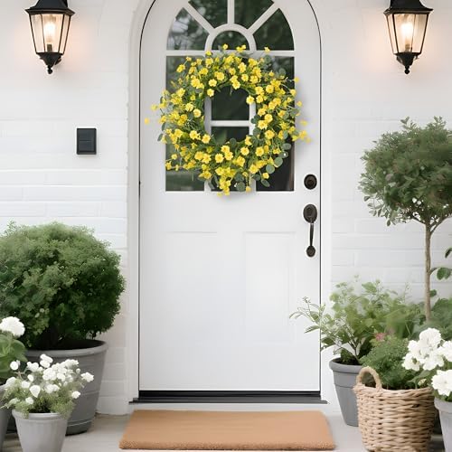 Pinkpum 22" Daisy Eucalyptus Wreath for Front Door, Artificial Spring Summer Floral Wreath for Front Door, Home