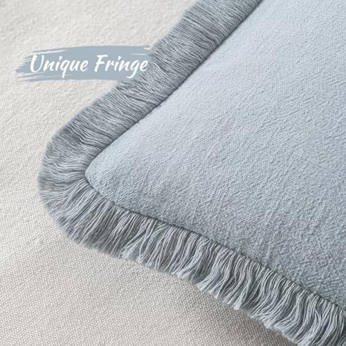 MIULEE Boho Linen Fringe Decorative Throw Pillow Covers Sky Blue 18x18