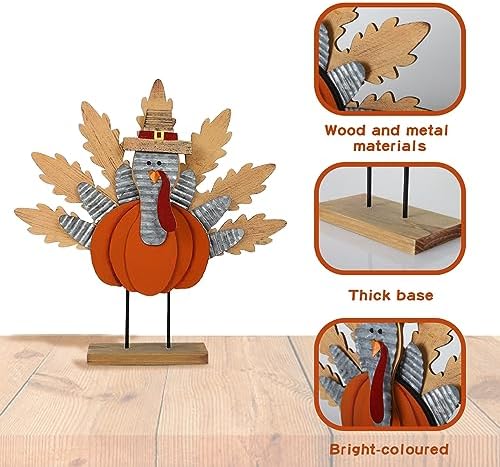 Aoutrow 2 Pack Thanksgiving Wooden Turkey Decoration, 11.3" Indoor Standing Turkey Pumpkin Decor for Home Office Bedroom Kitchen Thanksgiving Harvest Day