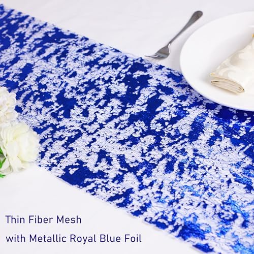 2 Pcs Royal Blue Table Runner, Glitter Metallic Foil Mesh Roll 108"