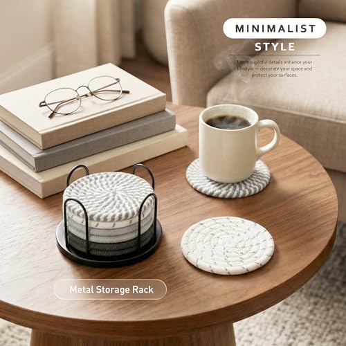Lazebox Coasters Set of 8 for Drinks, 4 Inch Large Coasters for Coffee Table, Tabletop Protection for Hot & Cold