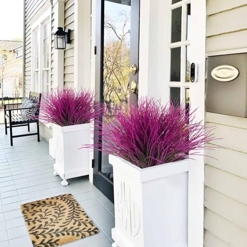 RECUTMS 12 Bundles Artificial Grass Fake Grass Plants Outdoor UV Resistant