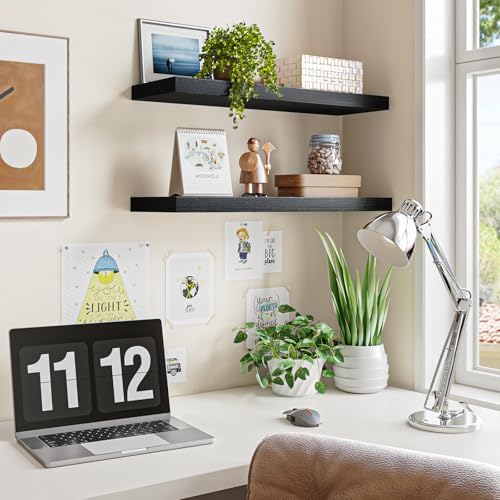 Fixwal Floating Wall Shelves for Decor (Black, Set of 2, 22Inch)