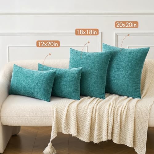 MIULEE Soft Chenille Lumbar Throw Pillow Covers Teal 12x20 Inch Pack of 2