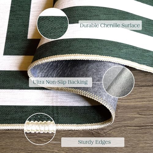 Front Door Mat Indoor Entrance 2x4.3 Modern Green White Striped Rug