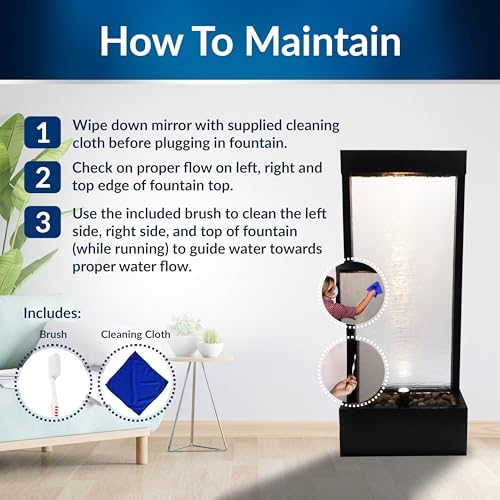 Alpine Corporation MLT170S 48" Indoor Outdoor Waterfall Fountain with LED Light Modern Glass & Aluminum Black Wall