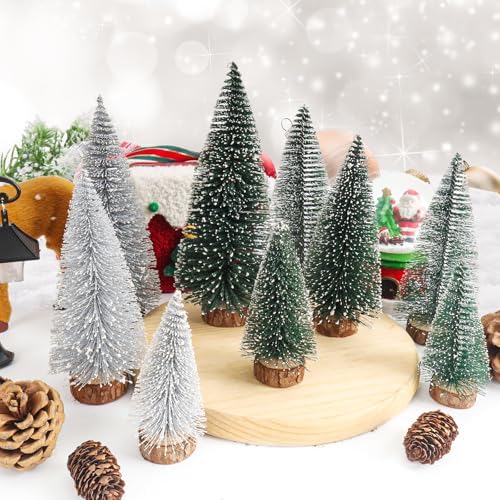 Desktop Miniature Pine Tree Tabletop Christmas Tree Small Pine Tree Decor Christmas Tree Toppers (Green Silver Dark Green)