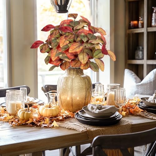 Briful 3 PCS Fall Leaves Artificial Magnolia Leaf Bush, 15" Autumn Fake Greenery Picks for Vase Floral Arrangement Kitchen Table Home Fall Decoration