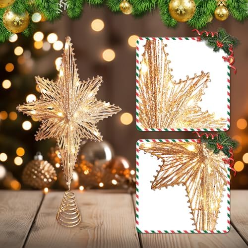 Noiclub Christmas Tree Topper Gold Glitter Star for 6-8FT Christmas Trees