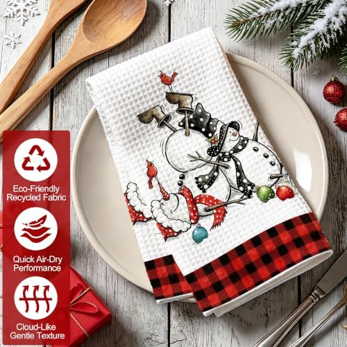 Christmas Kitchen Towels Snowman Waffle Hand Towels for Kitchen Decor
