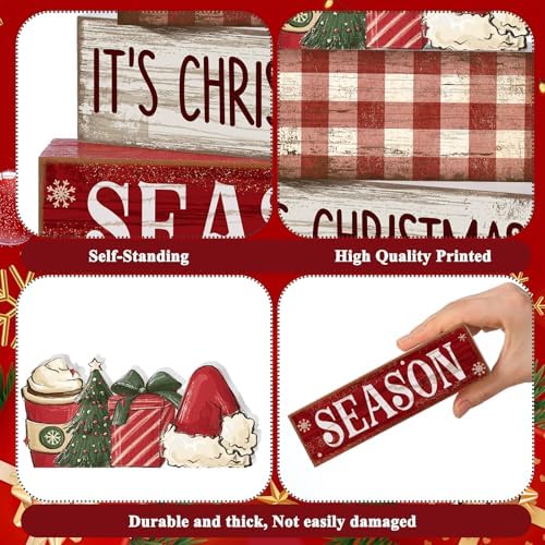 Lineshading 4 Pcs Christmas Table Decoration Wooden Hot Cocoa Santa Hat