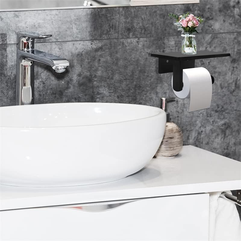 Toilet Paper Holder with Natural Marble Shelf for Bathroom Washroom,Wall Mounted Tissue Holder Suitable for Mega Roll