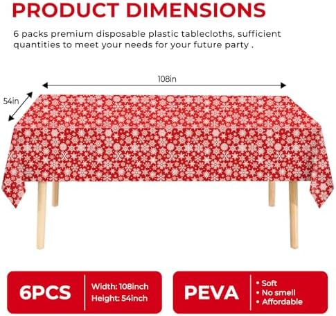 6 Pack Christmas Snowflake Tablecloth Disposable Plastic Tablecloth Table Cover for Christmas Party Decoration Supplies 54 x 108 Inches (Snowflake)