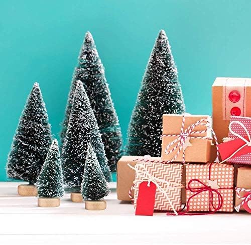 60 Pcs Mini Christmas Trees DIY Xmas Bottle Brush Miniature Sisal Snow Frost Fir Small Artificial Tabletop With Wooden Bases for Micro Scenery Landscape Christmas Party Decor