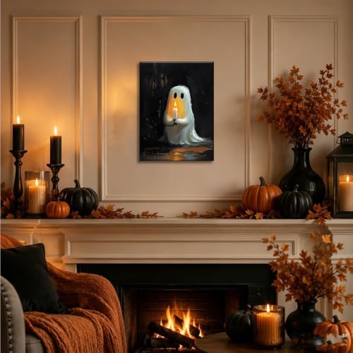 ILLBDR Halloween Ghost Holding Candle Canvas Wall Art 12x16 inch