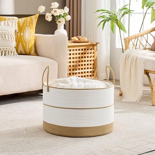 KAKAMAY Large Blanket Basket with Handles, Storage Basket for Living Room