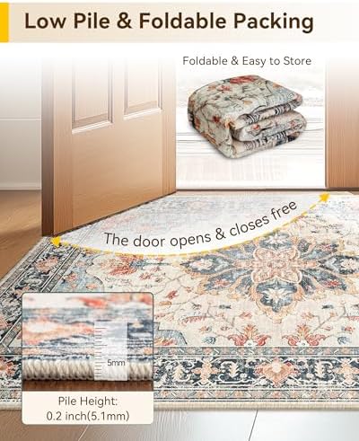 RELEANY Washable Area Rug, Small 2'6"x4', Beige/Blue/Orange