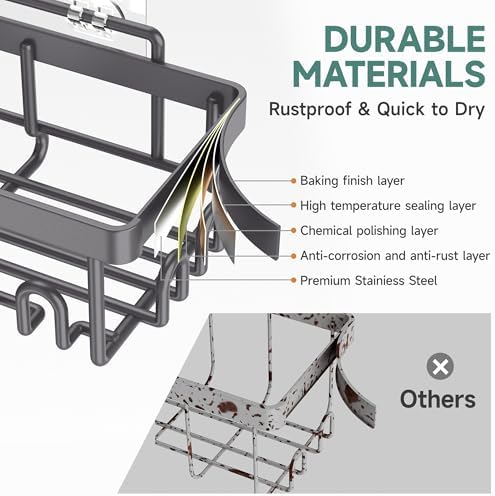 Veken Rustproof & Waterproof Shower Caddy 6-Pack, No Drilling Adhesive Shelves Rack with Soap Holder, Large Capacity